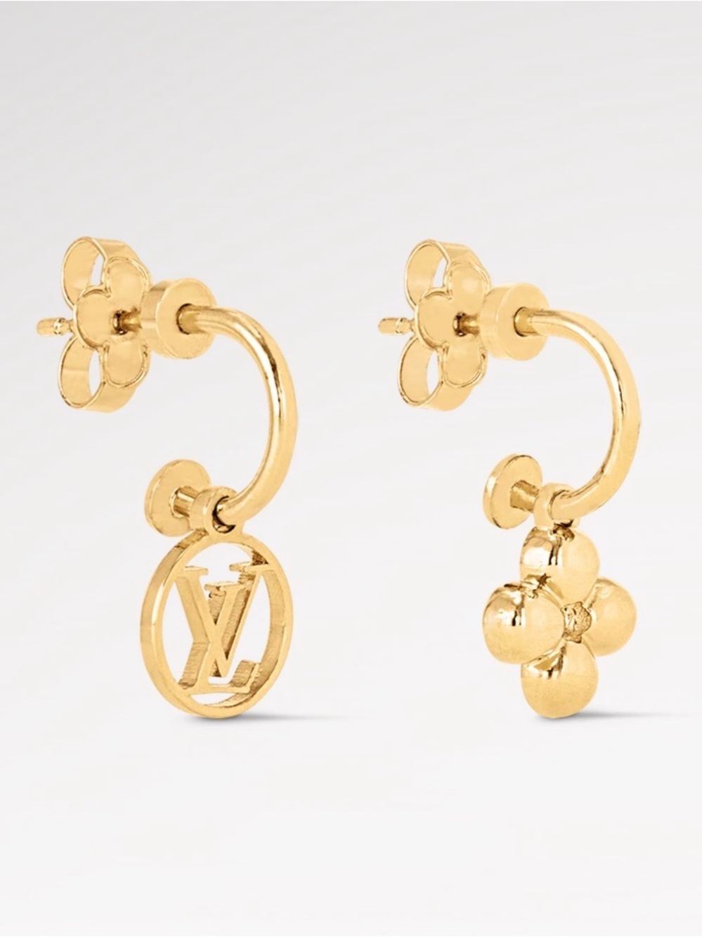 Louis Vuitton Gold-tone Floral Monogram Huggie Earrings